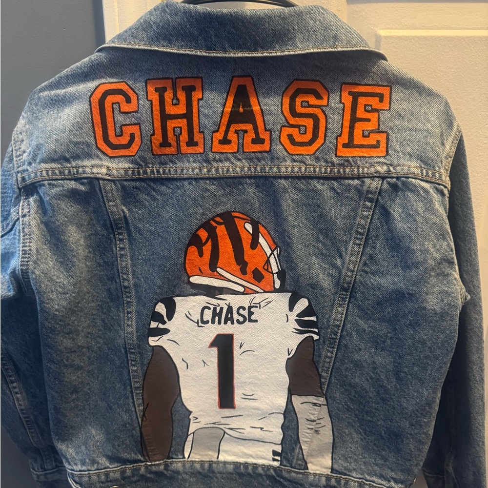 Hand painted football Jean jacket Ja’Marr Chase